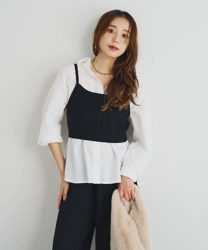 時尚風格針織背心套裝高密度襯衫