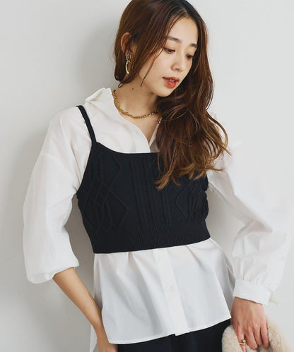 時尚風格針織背心套裝高密度襯衫