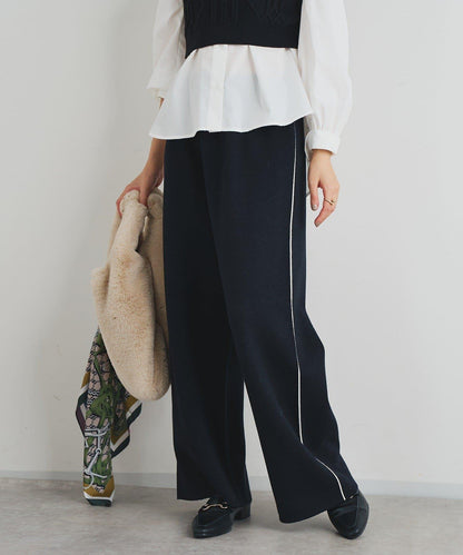 舒適穿著感側邊條紋針織褲