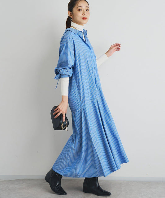 主打款條紋美人魚襯衫連衣裙