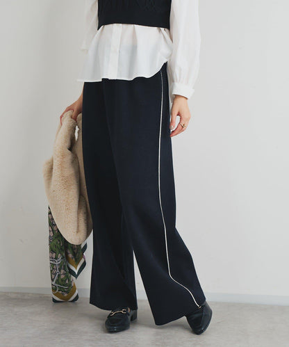 舒適穿著感側邊條紋針織褲