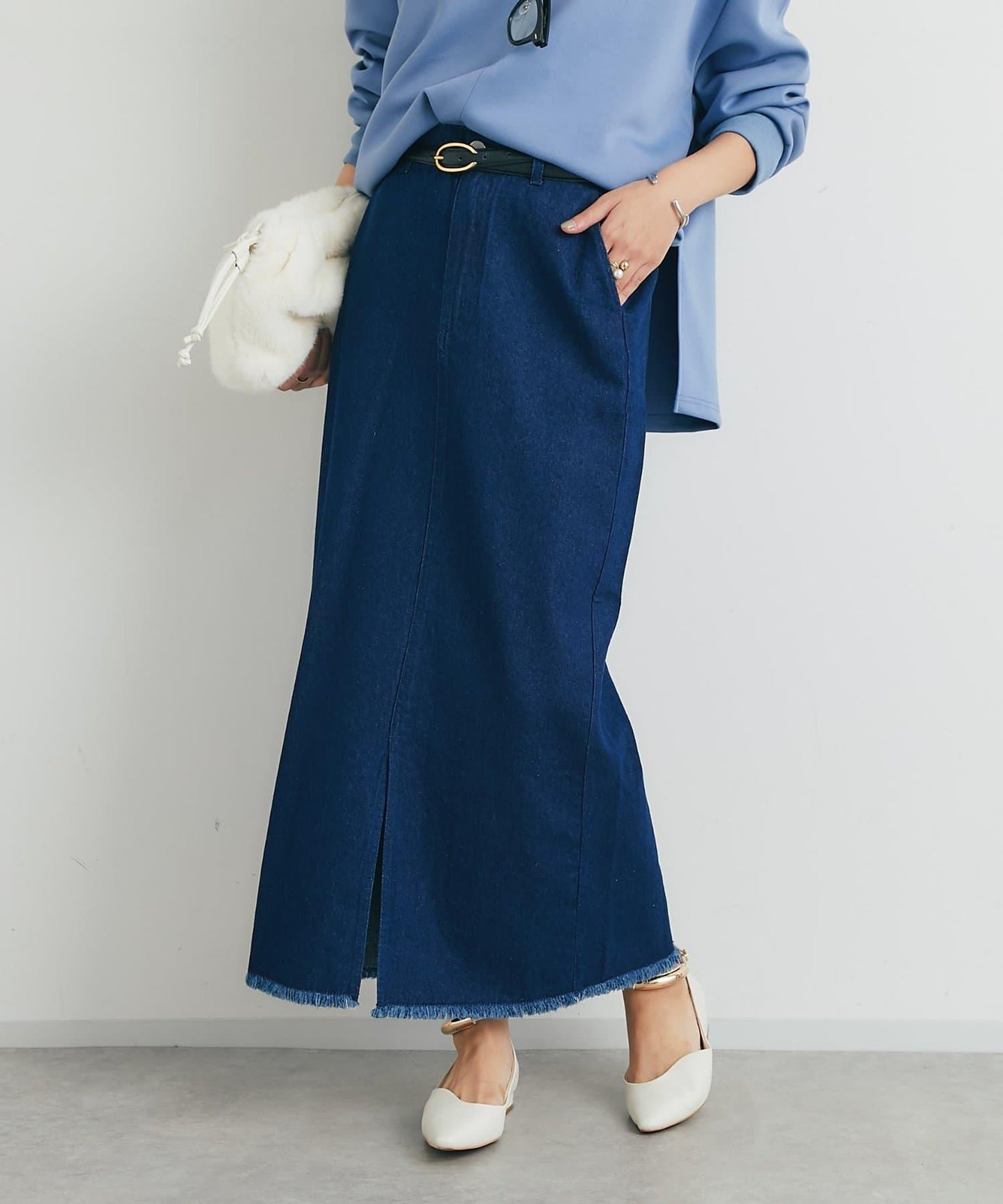 下襬流蘇牛仔半身裙