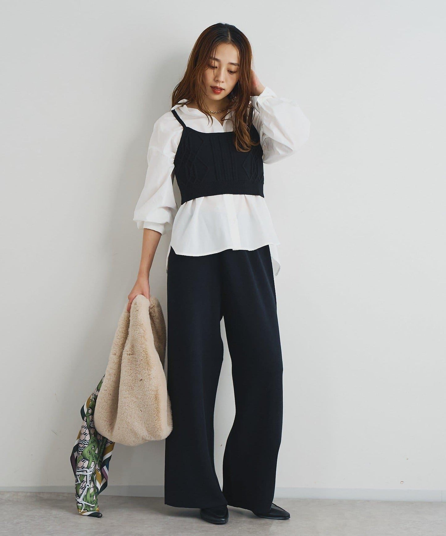 時尚風格針織背心套裝高密度襯衫