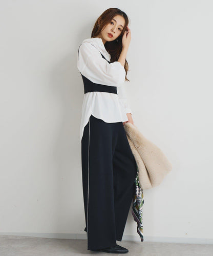 舒適穿著感側邊條紋針織褲