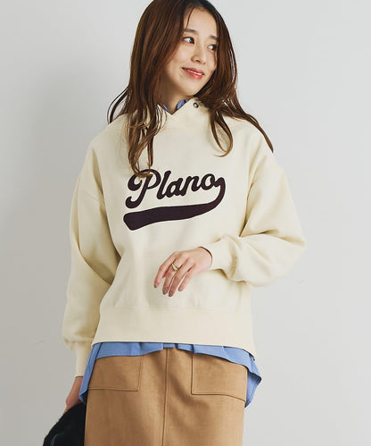 大人休閒風格內襯毛圈布標誌設計圓領套頭衫