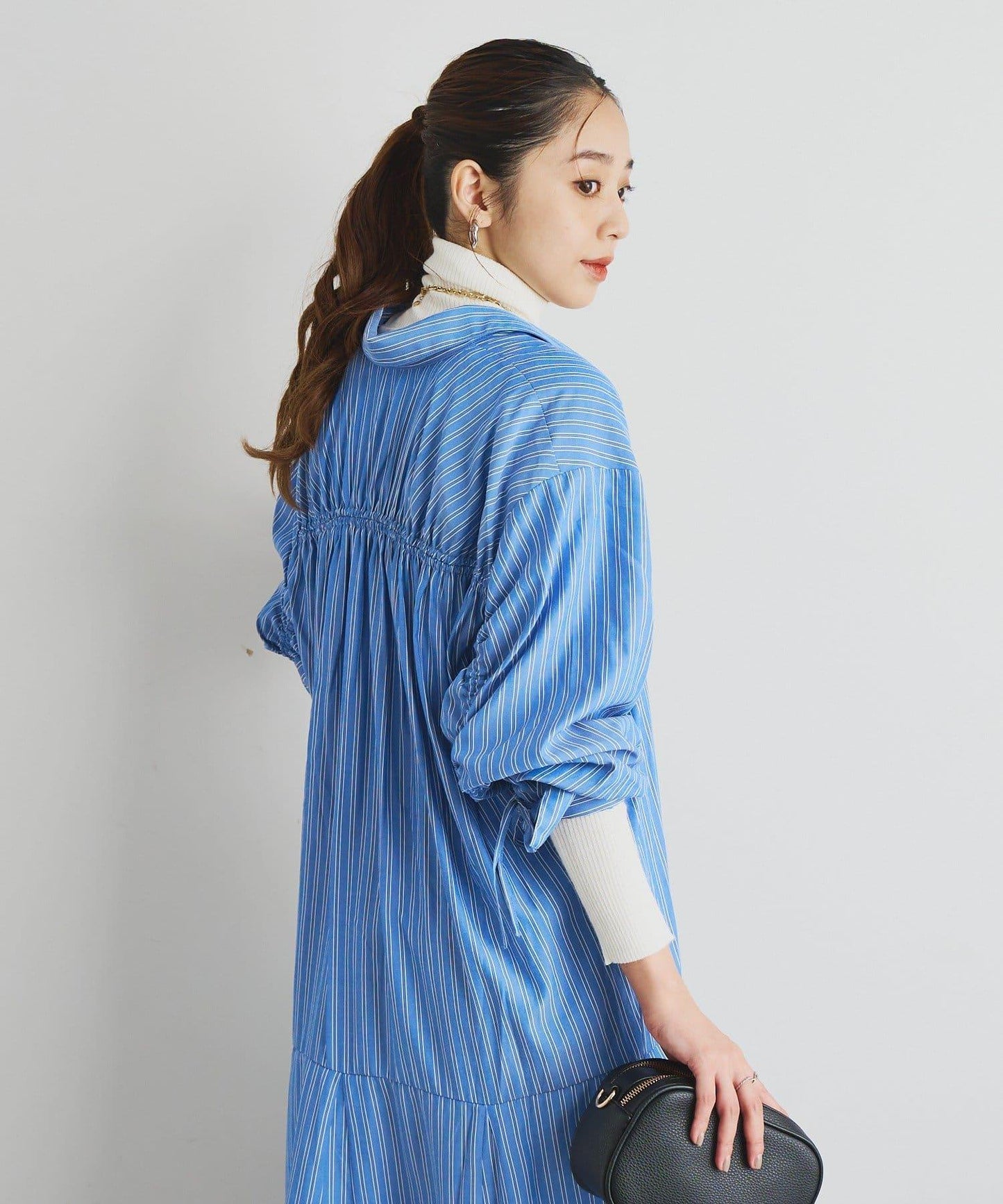 主打款條紋美人魚襯衫連衣裙