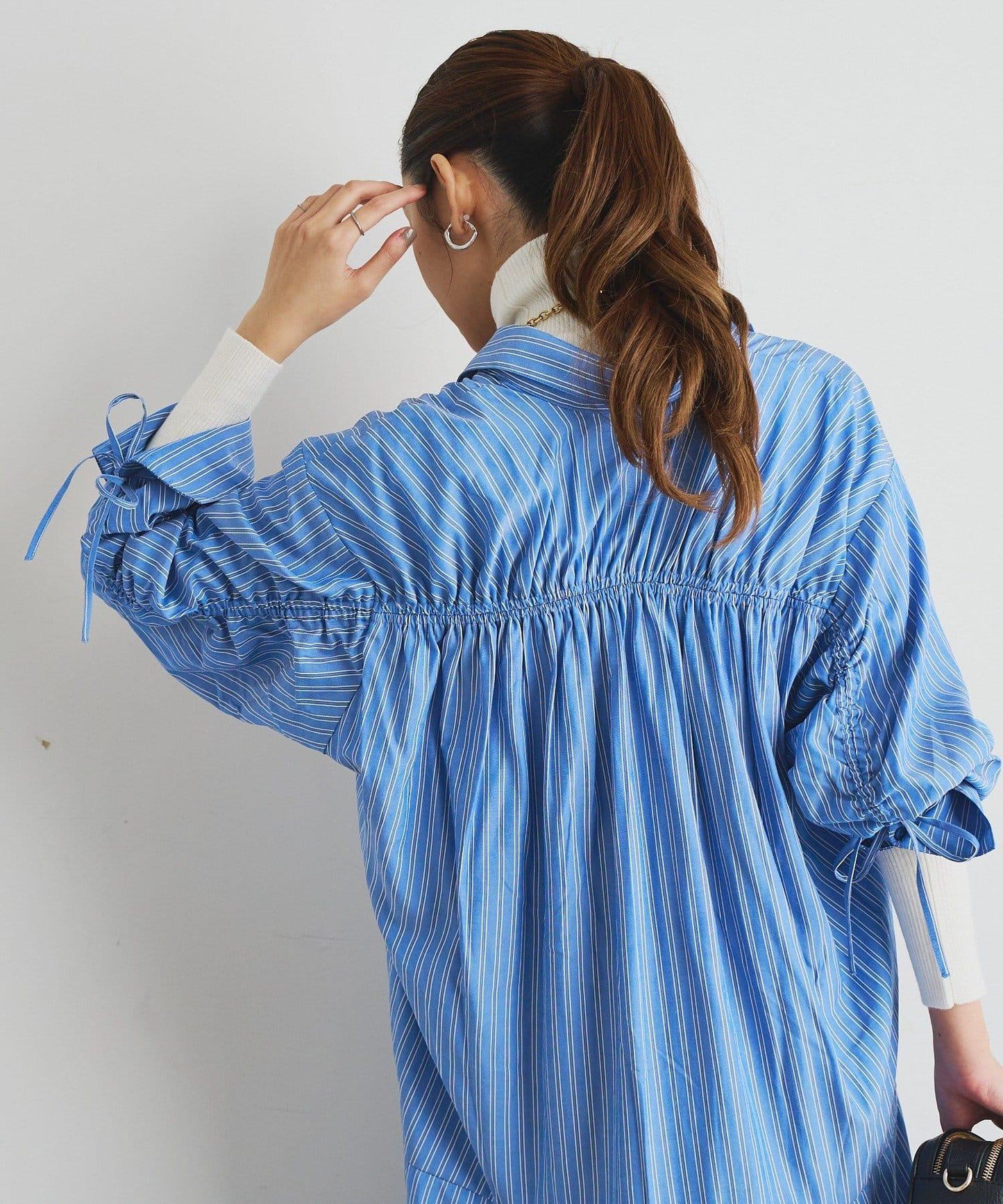 主打款條紋美人魚襯衫連衣裙