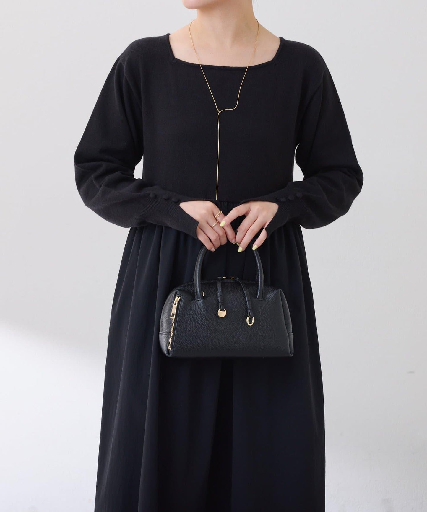 針織拼接喇叭連衣裙