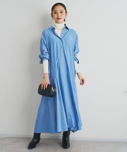 主打款條紋美人魚襯衫連衣裙