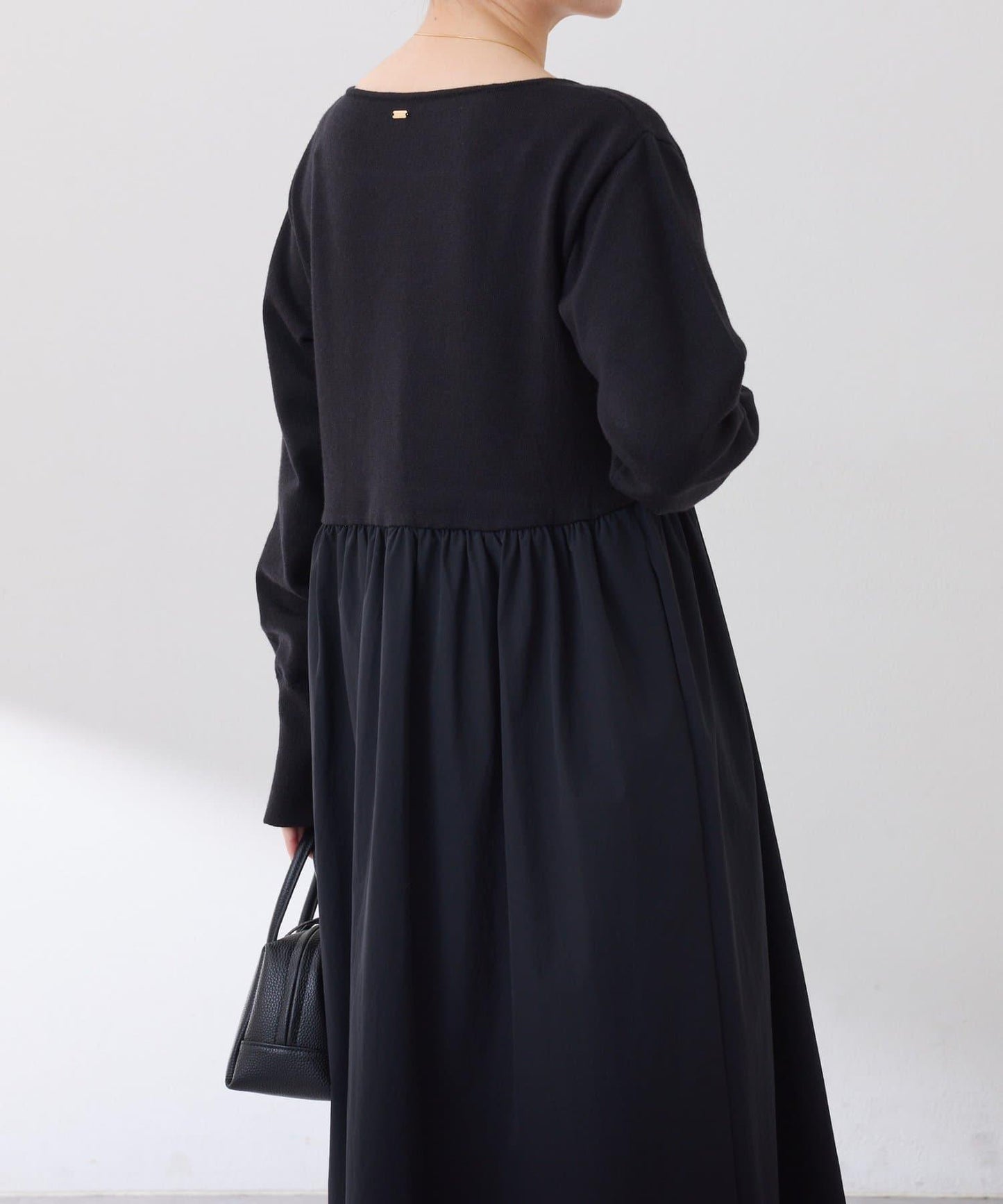 針織拼接喇叭連衣裙