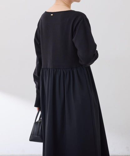 針織拼接喇叭連衣裙