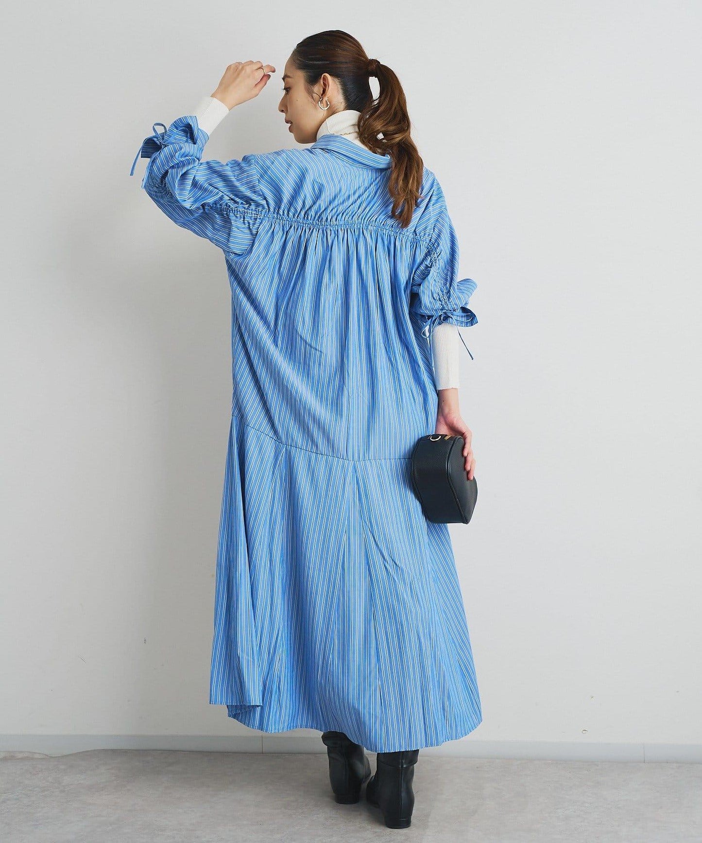 主打款條紋美人魚襯衫連衣裙