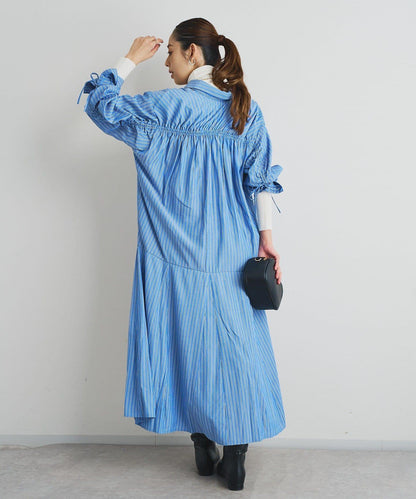 主打款條紋美人魚襯衫連衣裙