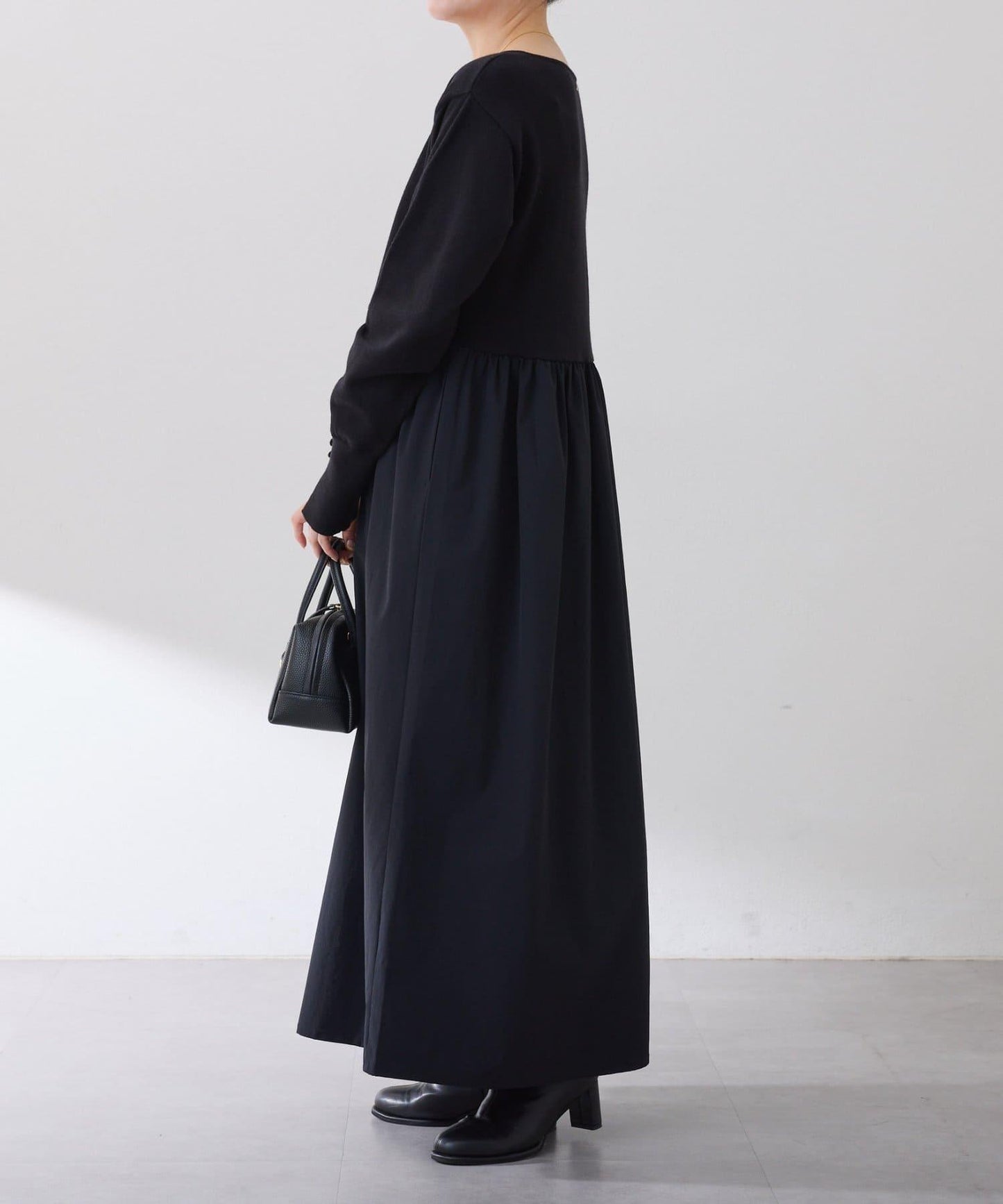 針織拼接喇叭連衣裙