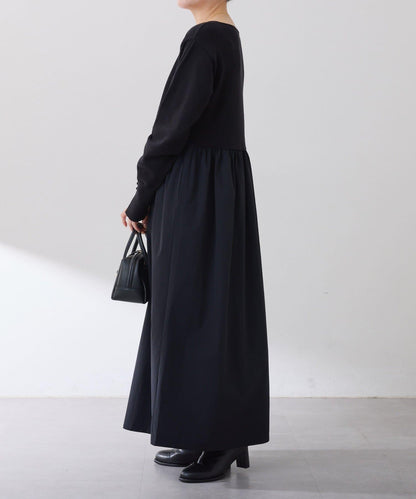 針織拼接喇叭連衣裙