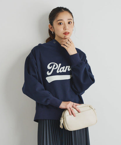 大人休閒風格內襯毛圈布標誌設計圓領套頭衫