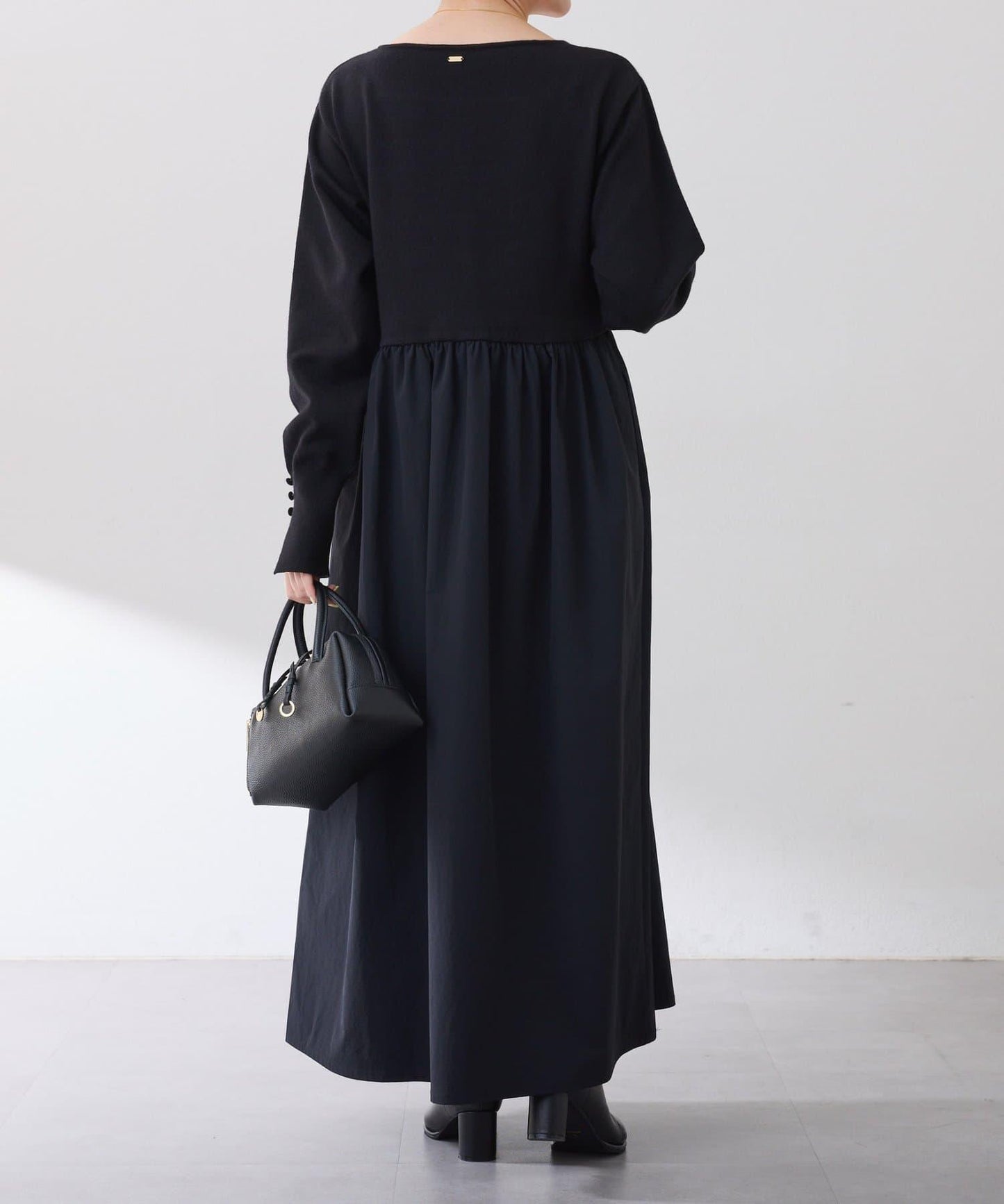 針織拼接喇叭連衣裙