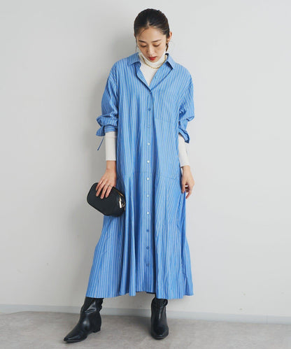主打款條紋美人魚襯衫連衣裙