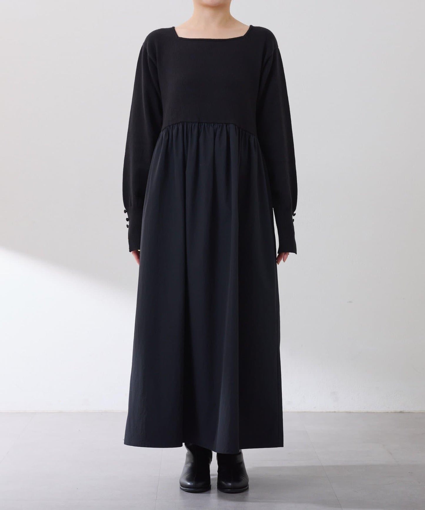 針織拼接喇叭連衣裙