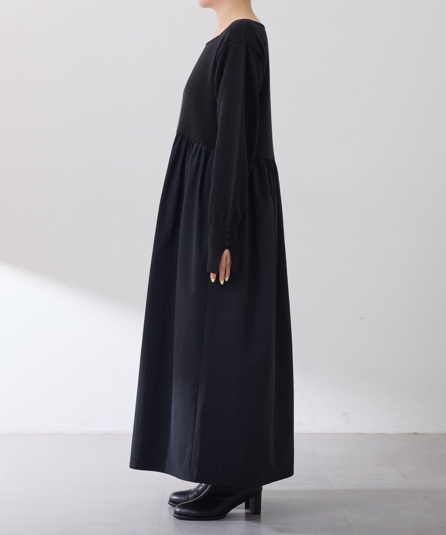 針織拼接喇叭連衣裙