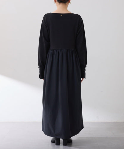 針織拼接喇叭連衣裙