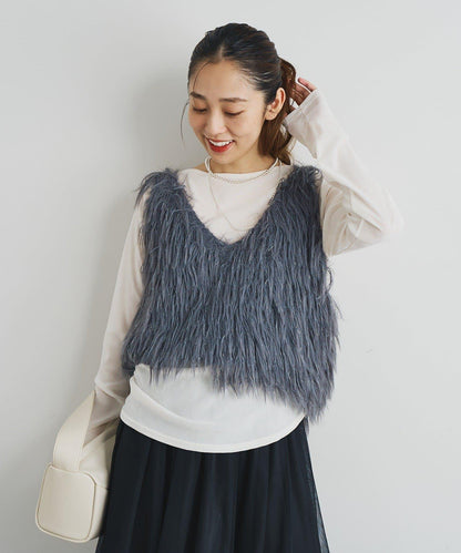 大人女性感羽毛針織背心