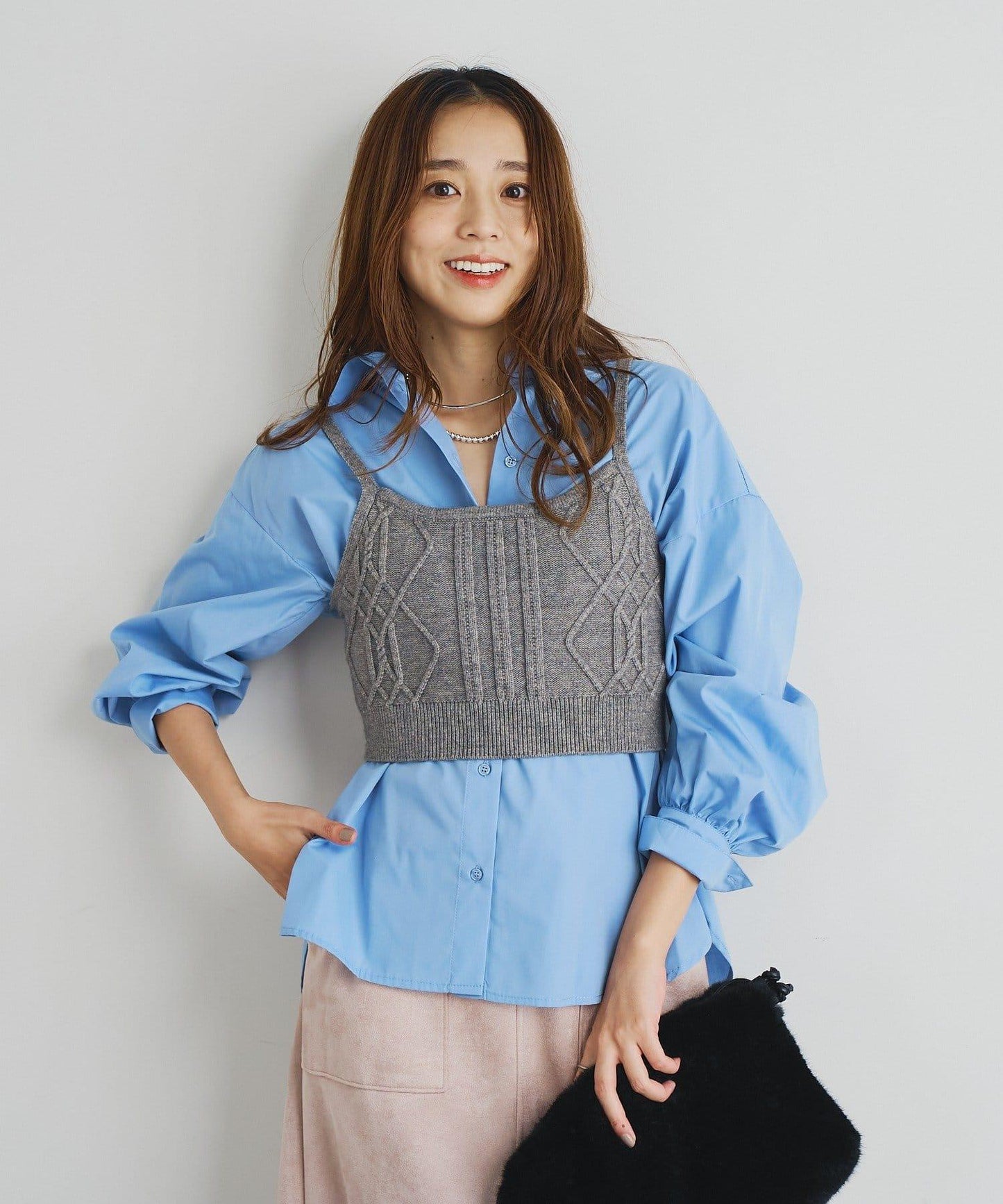 時尚風格針織背心套裝高密度襯衫