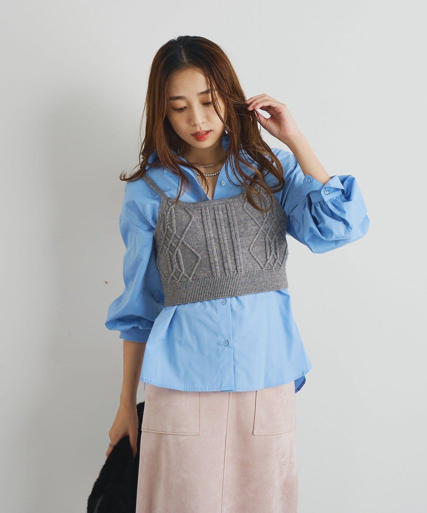 時尚風格針織背心套裝高密度襯衫