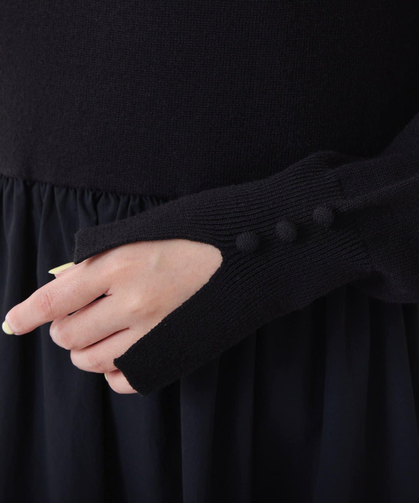 針織拼接喇叭連衣裙