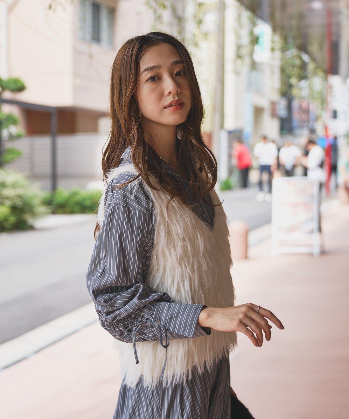 主打款條紋美人魚襯衫連衣裙