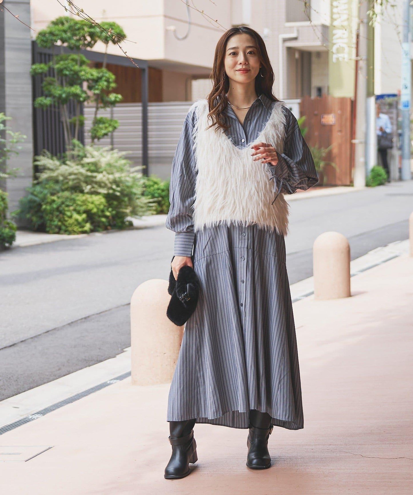 主打款條紋美人魚襯衫連衣裙