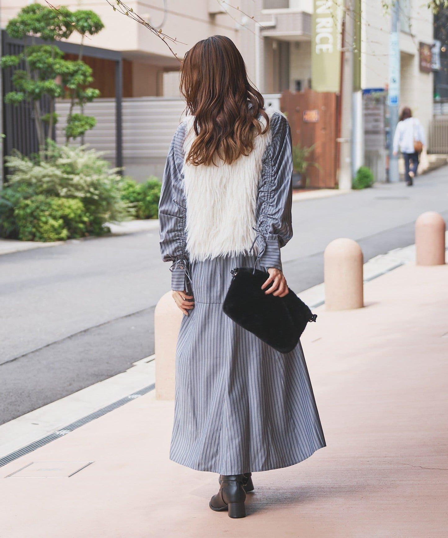 主打款條紋美人魚襯衫連衣裙