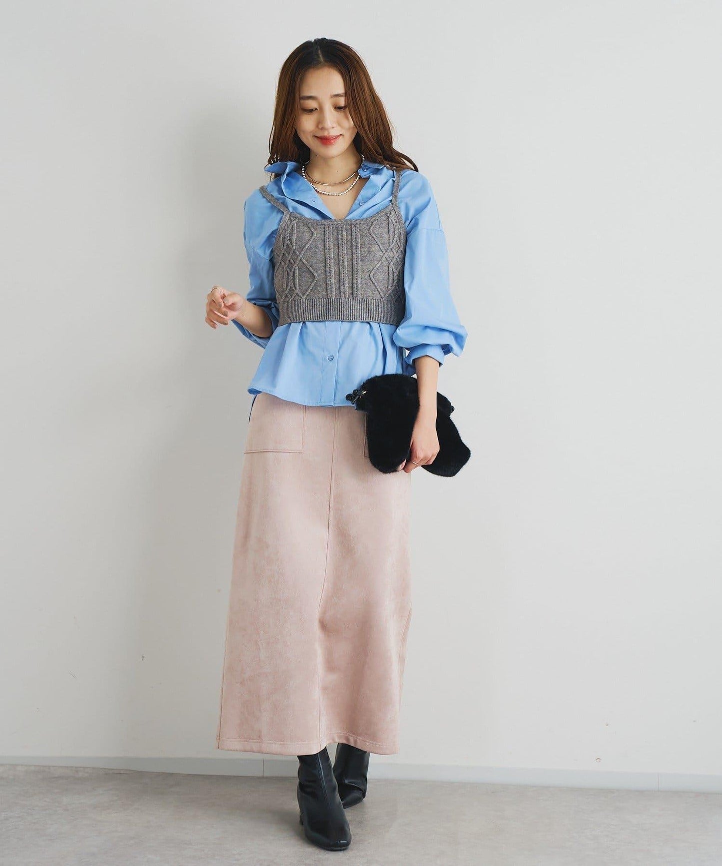 時尚風格針織背心套裝高密度襯衫