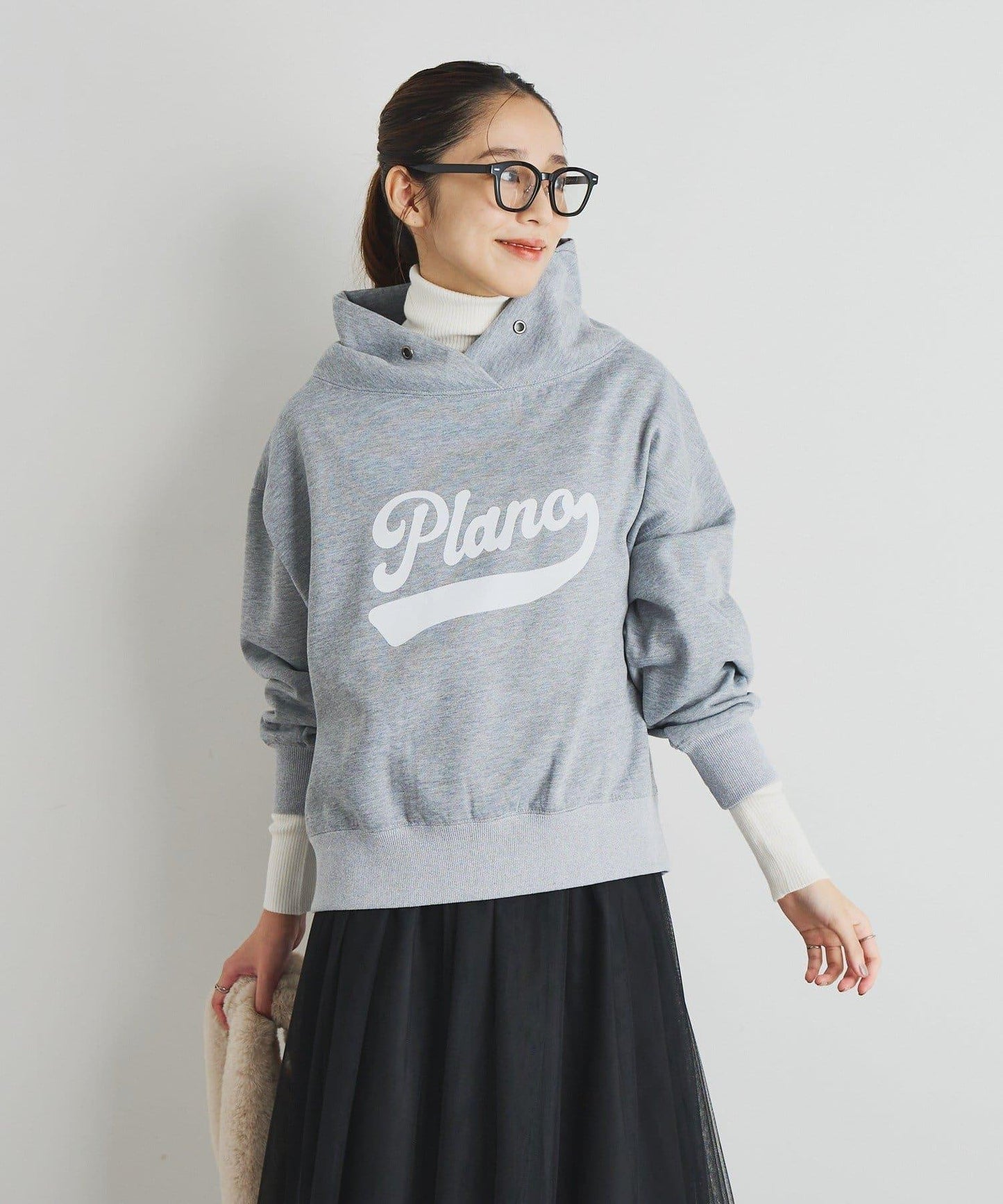 大人休閒風格內襯毛圈布標誌設計圓領套頭衫