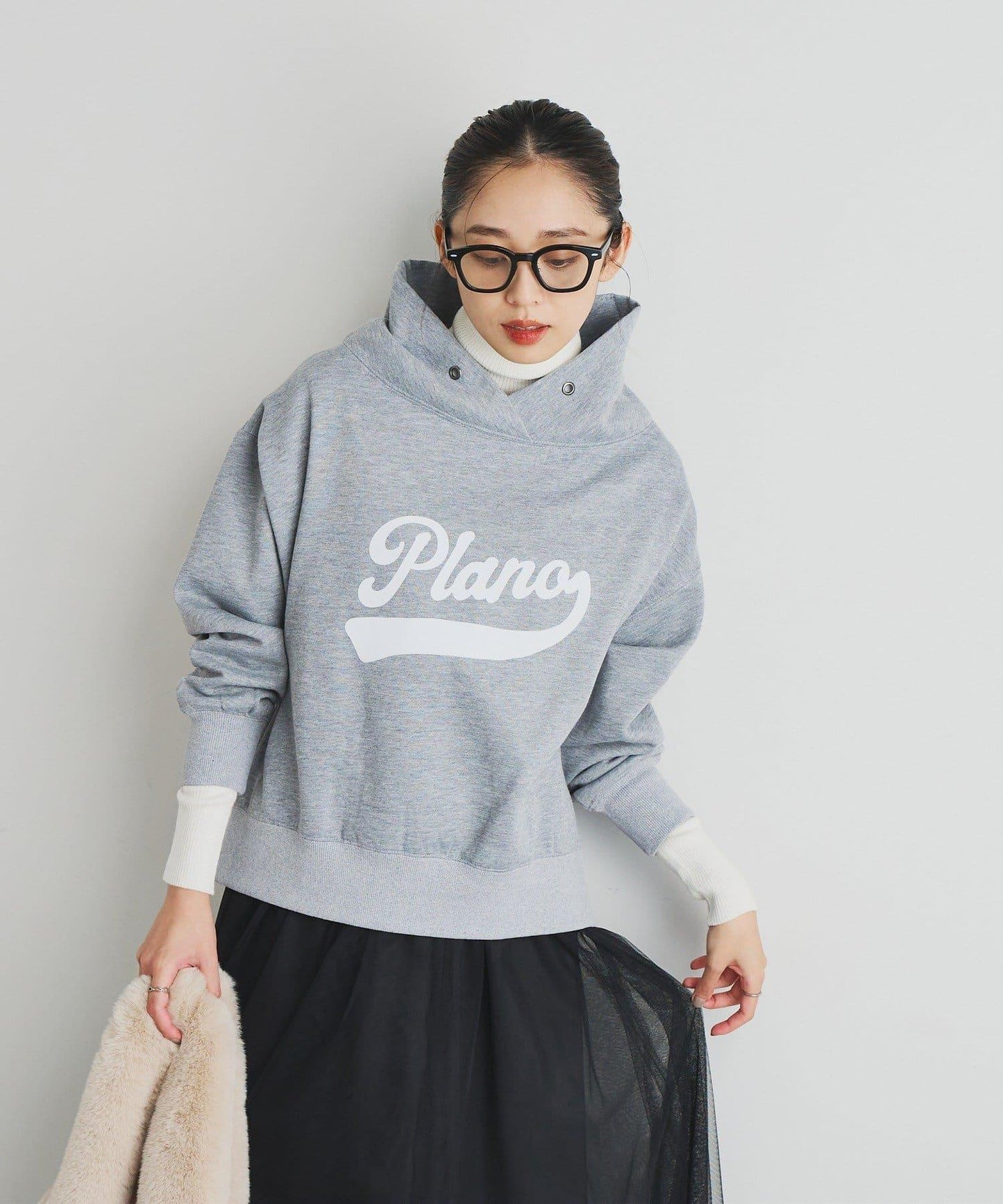 大人休閒風格內襯毛圈布標誌設計圓領套頭衫