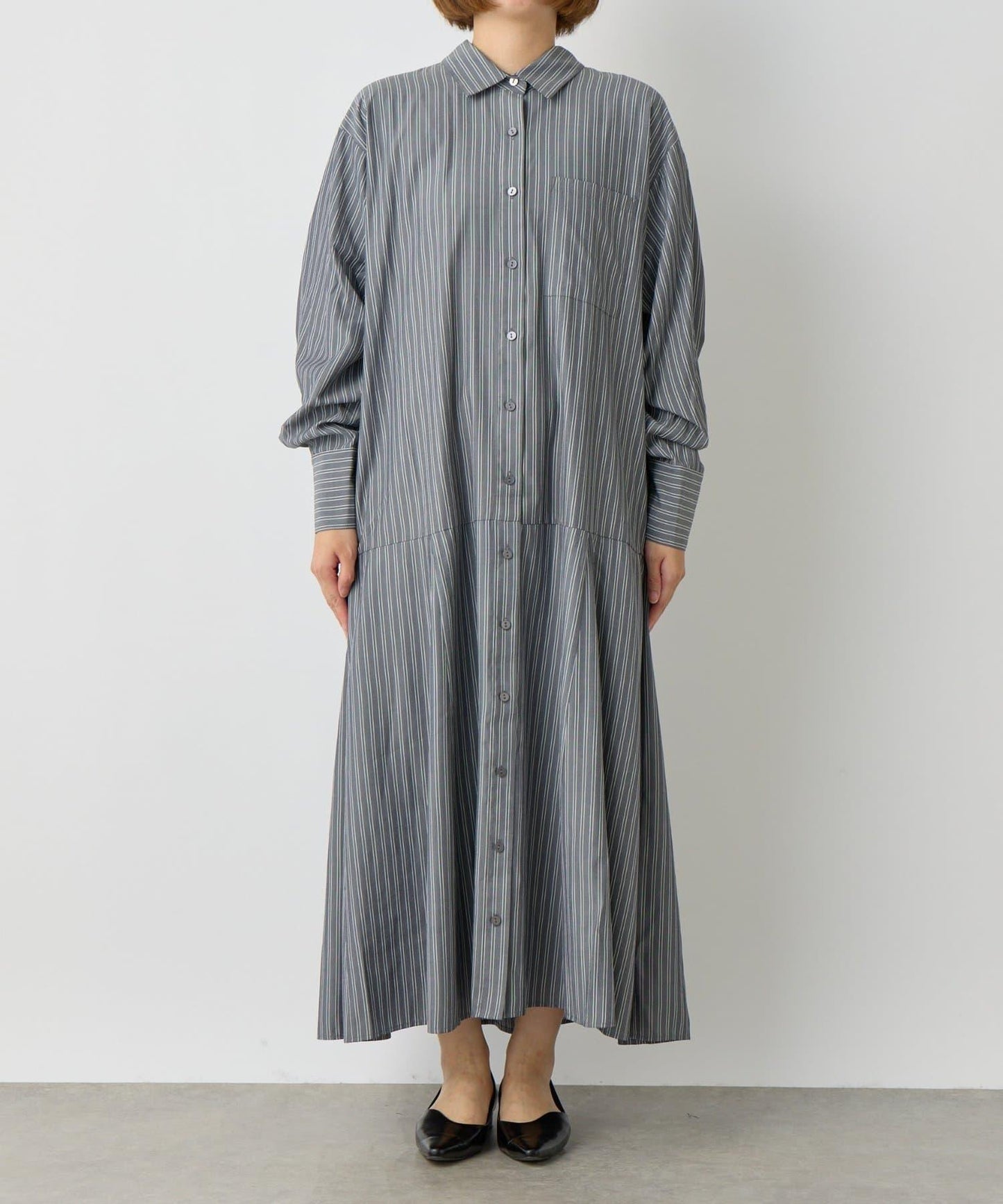 主打款條紋美人魚襯衫連衣裙