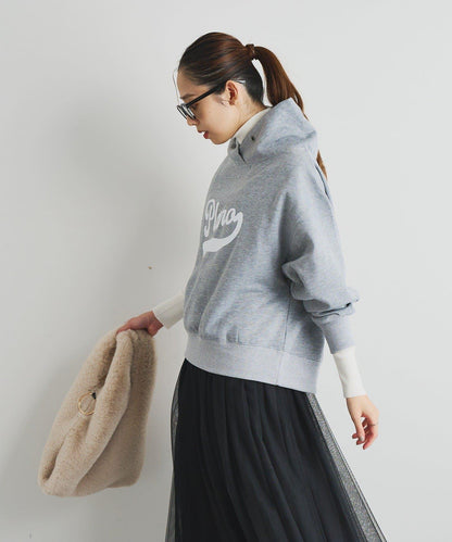 大人休閒風格內襯毛圈布標誌設計圓領套頭衫