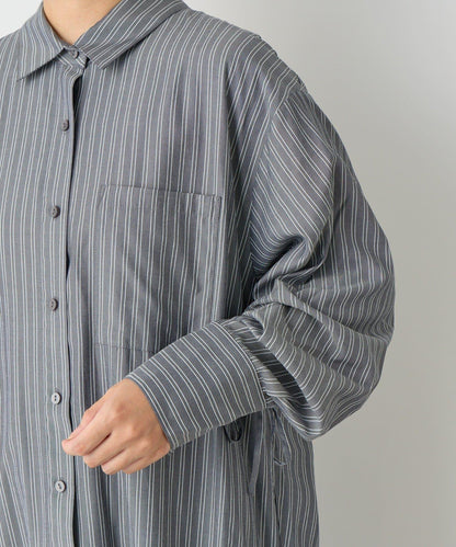 主打款條紋美人魚襯衫連衣裙