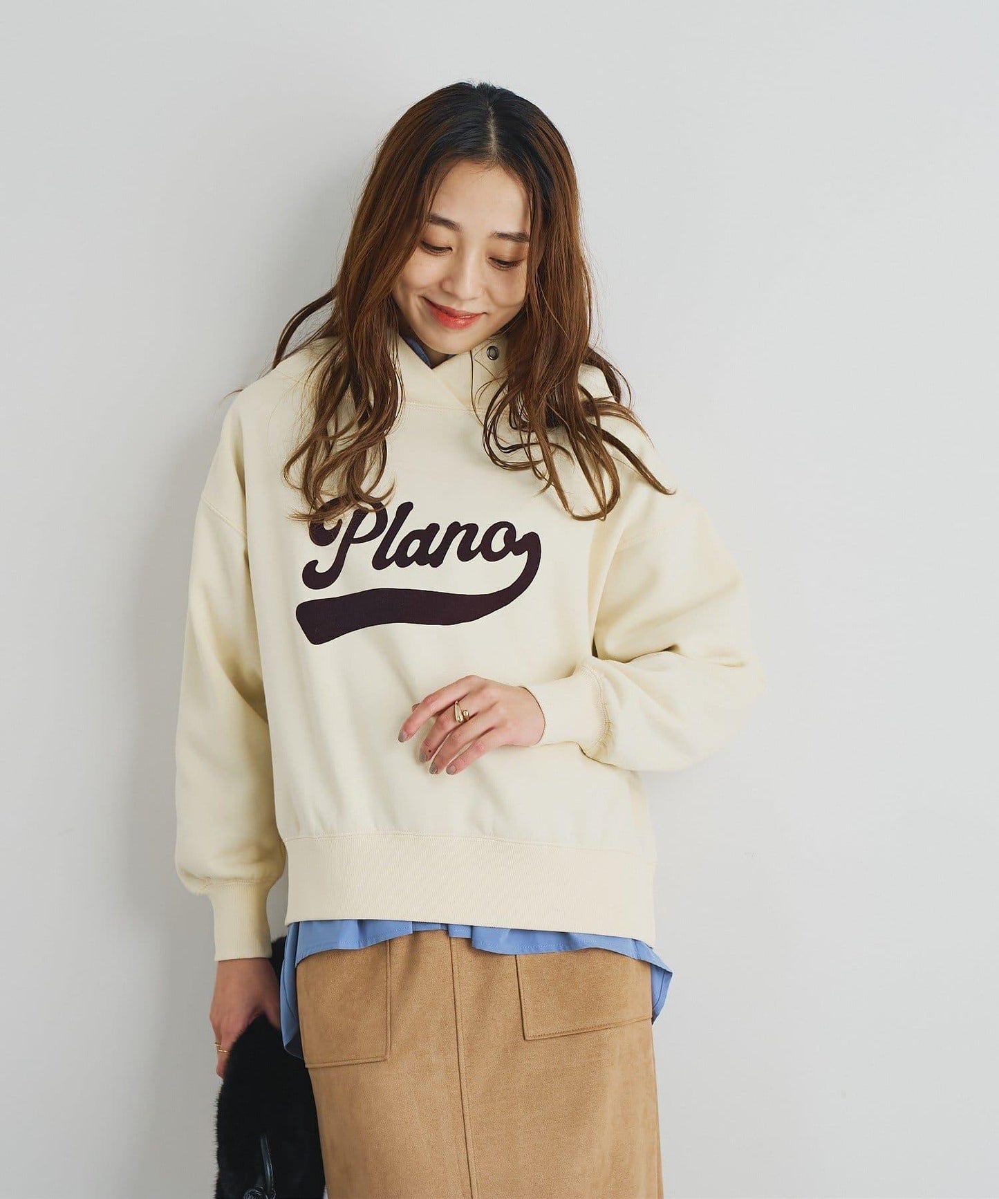 大人休閒風格內襯毛圈布標誌設計圓領套頭衫