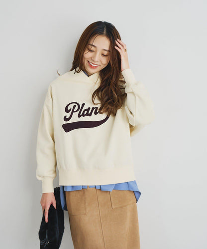 大人休閒風格內襯毛圈布標誌設計圓領套頭衫