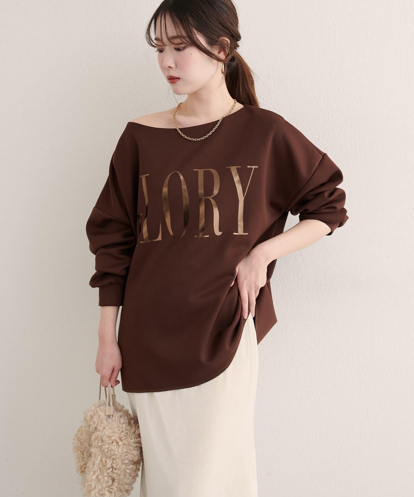 〈ako〉運動風毛圈布印字套頭衫