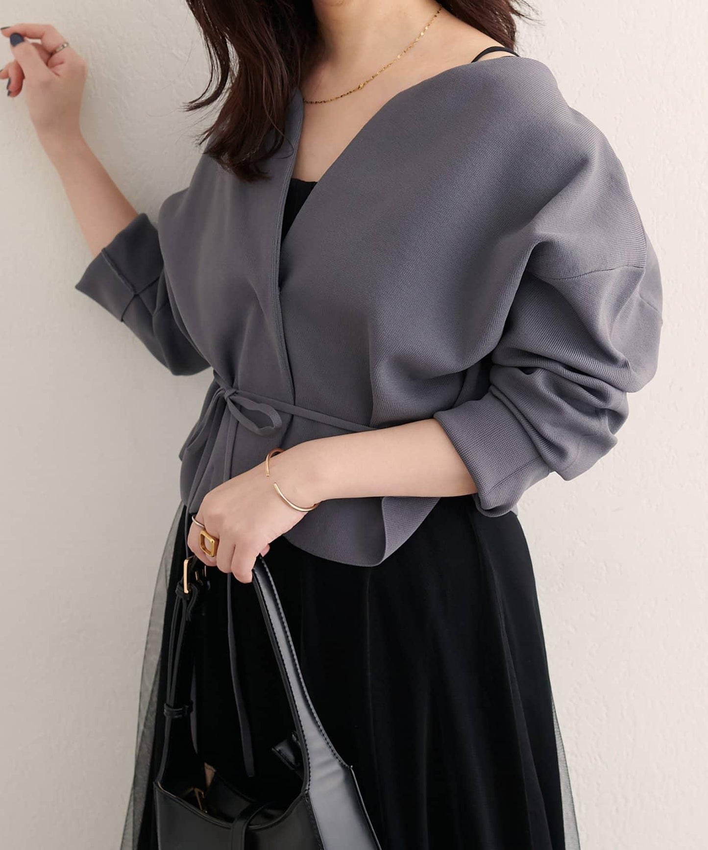 〈osono〉附腰帶針織夾克