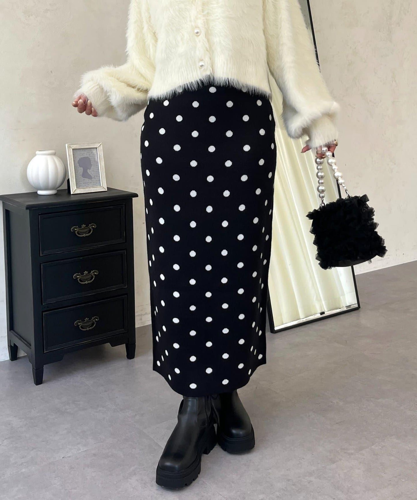 波點提花針織半身裙