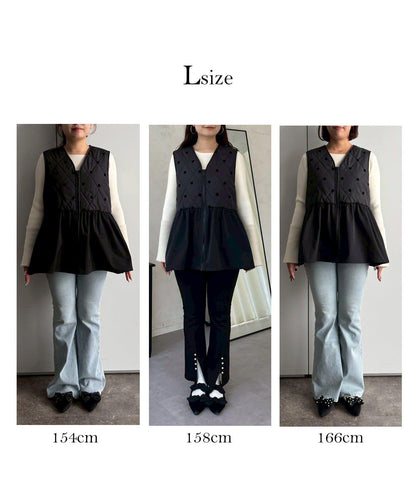 植絨波點絎縫荷葉邊背心