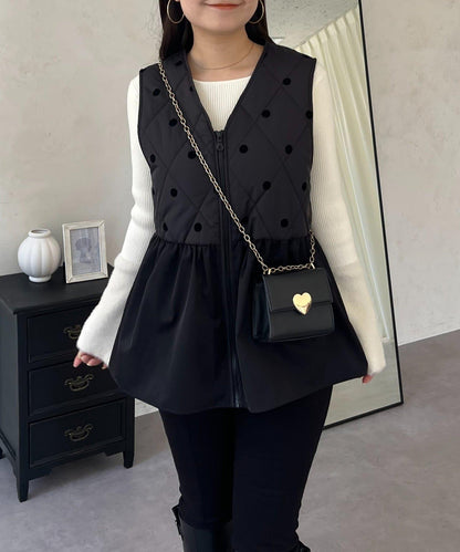 植絨波點絎縫荷葉邊背心