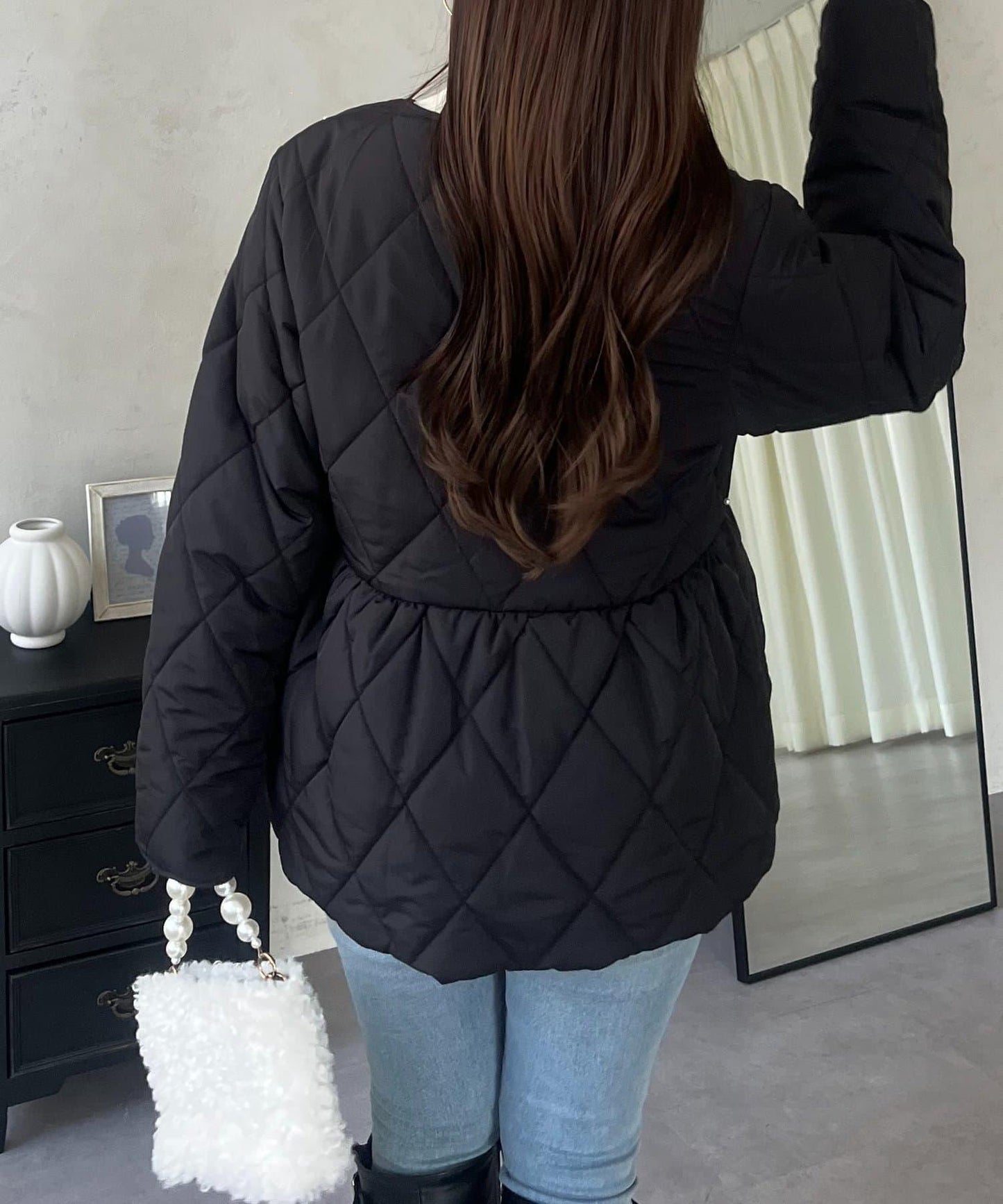 絎縫珍珠荷葉邊短外套