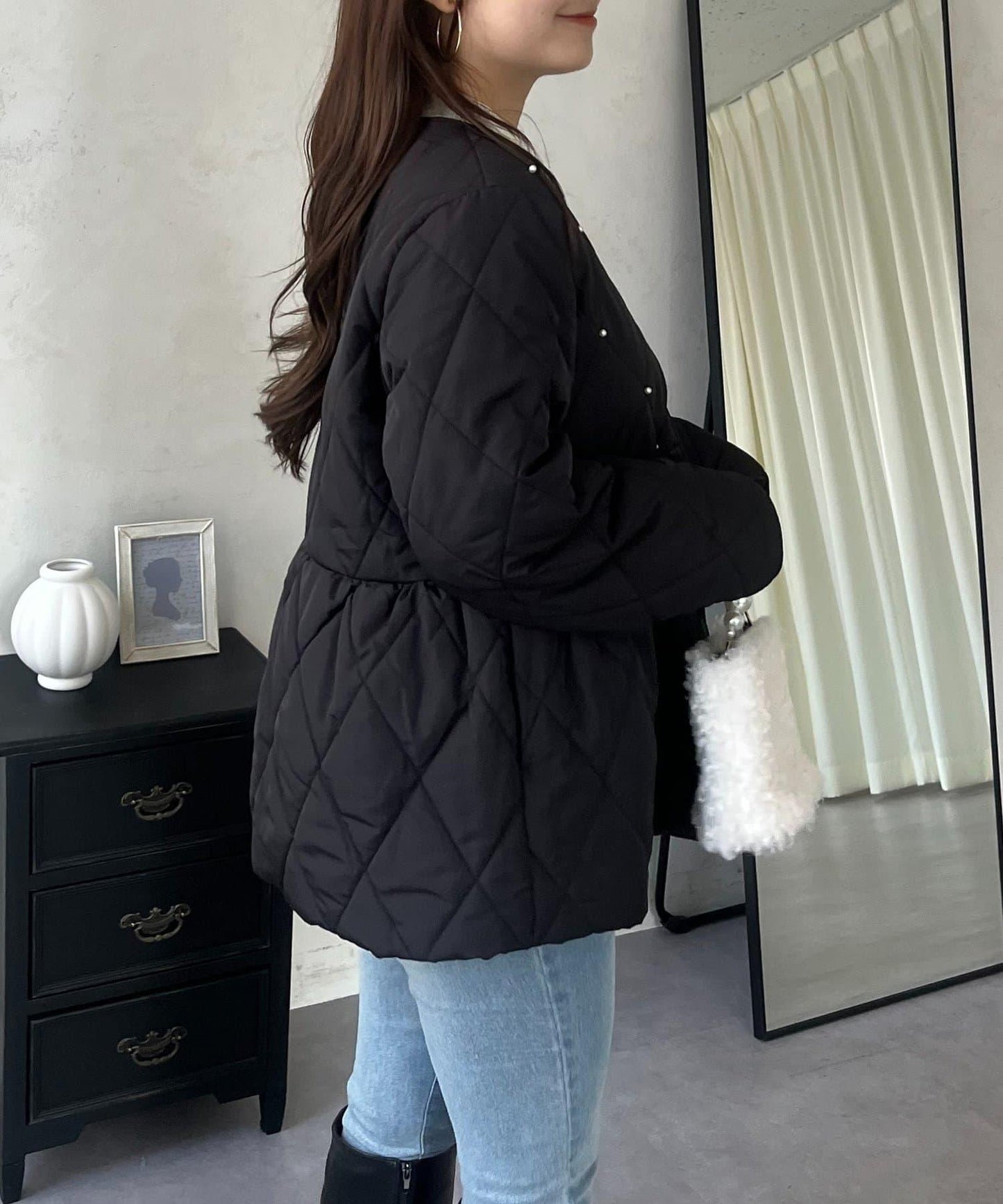 絎縫珍珠荷葉邊短外套