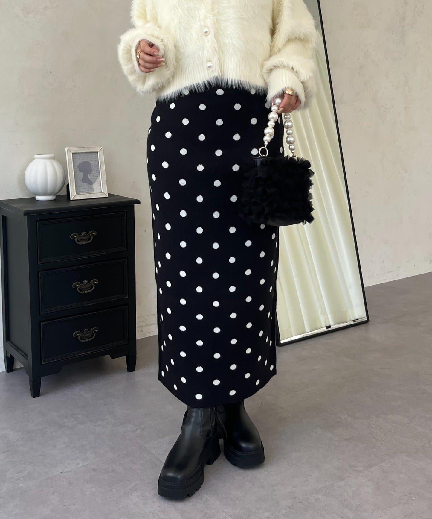 波點提花針織半身裙