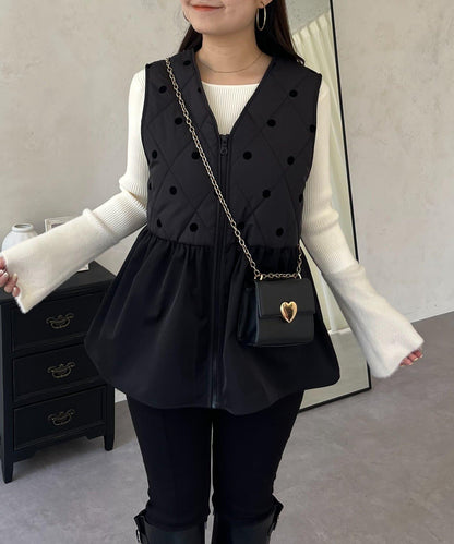 植絨波點絎縫荷葉邊背心