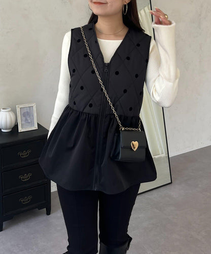 植絨波點絎縫荷葉邊背心